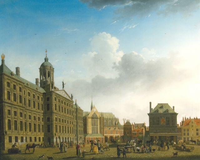 Ouwater I.  | The Dam with the City hall and the Waag, Amsterdam, oil on canvas 61.6 x 77.8 cm, signed l.r. and dated 1782