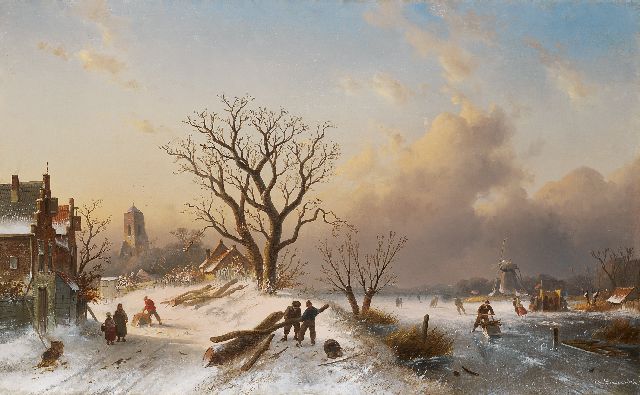 Charles Leickert | Dutch winter landscape with skaters on the ice, oil on canvas, 62.0 x 101.0 cm, signed l.r. and painted circa 1860-1865