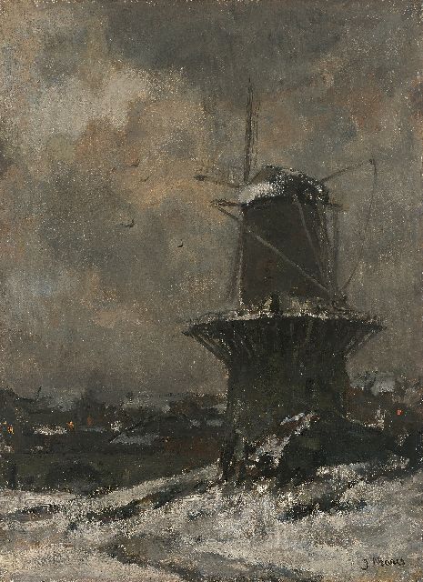 Jacob Maris | A windmill in the snow, oil on canvas, 47.4 x 35.2 cm, signed l.r.