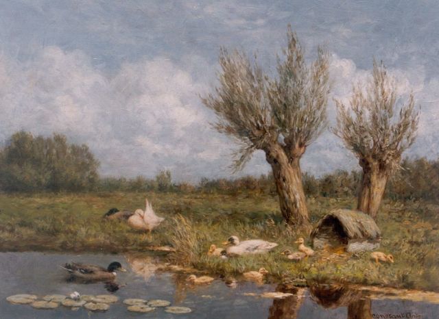 Constant Artz | Ducks in a polder landscape, oil on canvas, 30.0 x 40.0 cm, signed l.r.