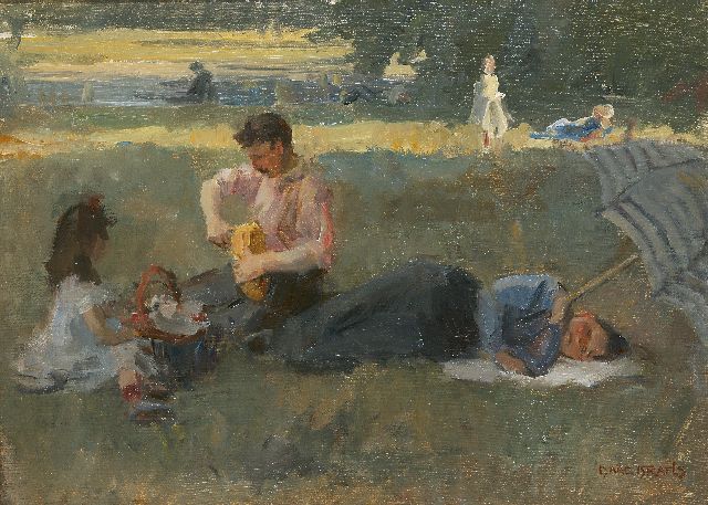 Isaac Israels | Picnic in the Bois de Boulogne, Paris, oil on canvas, 43.5 x 60.0 cm, signed l.r. and painted circa 1905