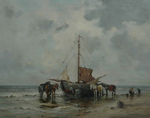 Dorus Artz | Fischermen on the beach in Holland, oil on canvas, 40.7 x 51.0 cm, signed l.r.