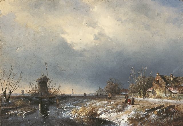 Charles Leickert | Ice scene with approaching storm, oil on canvas, 36.7 x 53.5 cm, signed l.r. and painted ca. 1855