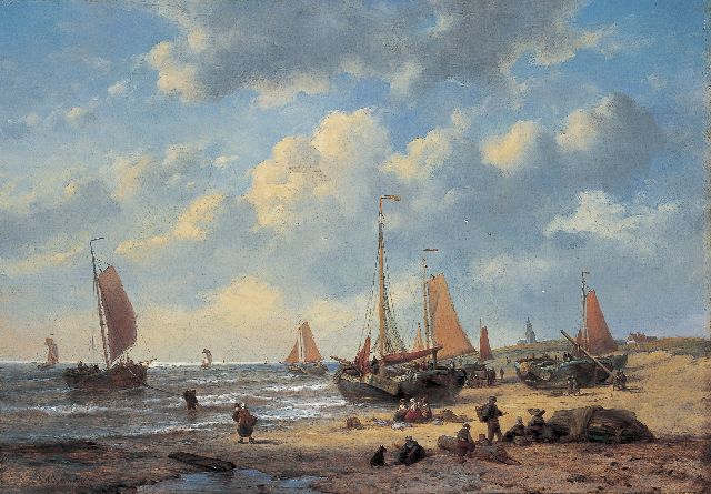 George Willem Opdenhoff | Boats on the beach of Scheveningen, oil on canvas, 48.0 x 68.5 cm, signed l.l.