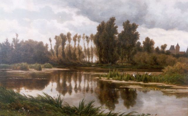 Adrianus van Everdingen | A pond with a castle in the distance, oil on canvas, 68.0 x 109.0 cm