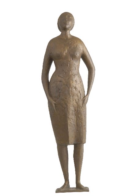 Manche A.A.M.  | A female standing, bronze 69.0 x 20.5 cm, signed with the artist's stamp on the base and dated 7-II '57