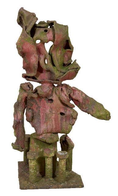 Niermeijer Th.  | A child standing, oxidated and painted steel 58.2 x 32.5 cm