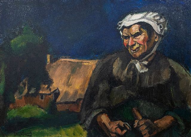 Wijngaerdt P.T. van | A farmer's wife (Heeze), oil on canvas 88.0 x 120.0 cm, signed l.l.