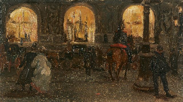 Luijt A.M.  | Horse carridges at the Opera in Paris, by night, oil on panel 22.7 x 40.1 cm, signed l.l.