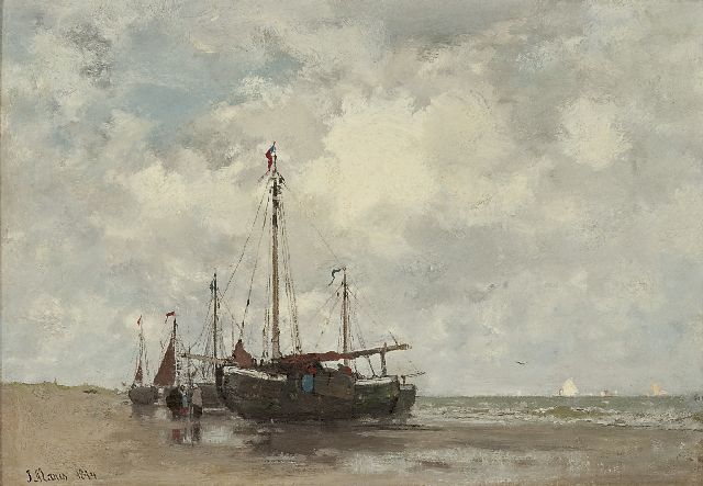 Maris J.H.  | Fishing boats on the beach, oil on canvas 32.9 x 46.4 cm, signed l.l. and dated 1874