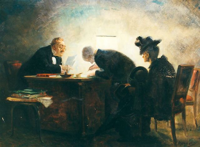 Meeteren-Brouwer M.S.J. van | The notary, oil on canvas 55.5 x 75.2 cm, signed l.r.