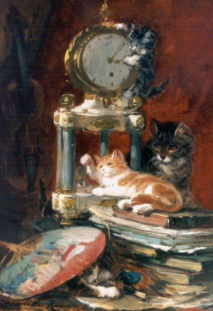 Henriette Ronner | Playtime, oil on canvas laid down on panel, 37.3 x 26.6 cm, signed l.l.