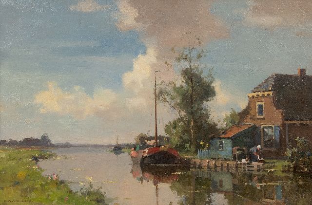 Cornelis Vreedenburgh | A farm on the waterfront with sailing barge, oil on canvas, 40.5 x 60.5 cm, signed l.l.