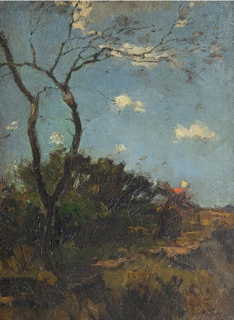 Zwart W.H.P.J. de | Gathering wood in the dunes, oil on panel 32.0 x 24.1 cm, signed l.r.