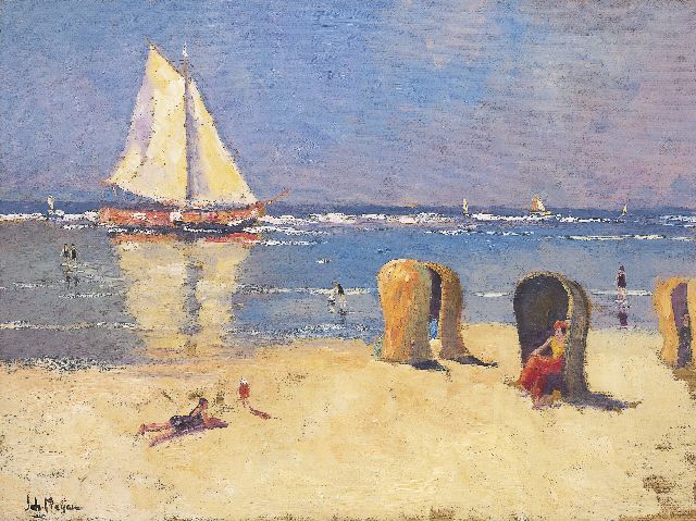 Johan Meijer | A sunny day on the beach, oil on canvas, 60.5 x 80.6 cm, signed l.l.
