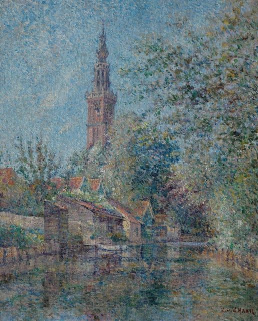 Haar H.P. van der | A view in Edam with the Speeltoren, oil on canvas 50.3 x 40.3 cm, signed l.r.