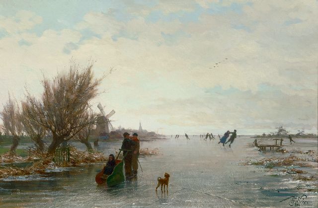 Seben H. van | Diversion on Dutch frozen waterway, oil on canvas 46.6 x 70.2 cm, signed l.r.