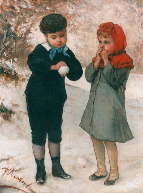 Roosenboom A.  | Winterfun, oil on canvas 24.5 x 19.2 cm, signed l.l.