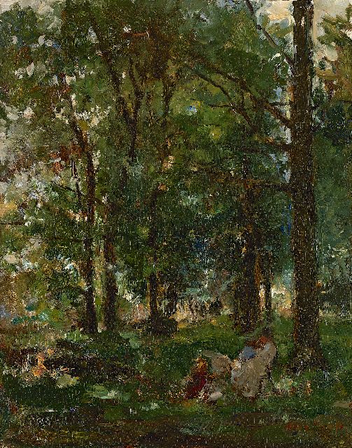 Albert Roelofs | In the park, oil on panel, 39.5 x 31.8 cm, signed l.r.