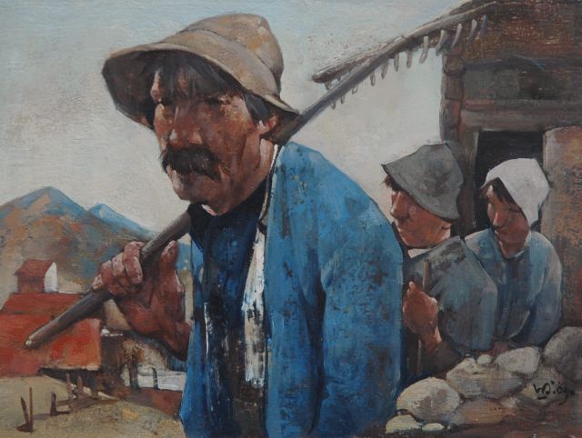 Berg W.H. van den | Farmers, oil on board 16.1 x 21.0 cm, signed l.r. with monogram and painted '69