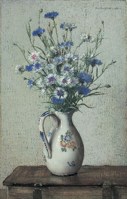 Jan Bogaerts | Cornflowers in a stoneware vase, oil on canvas, 55.0 x 35.4 cm, signed u.r. and dated 1921