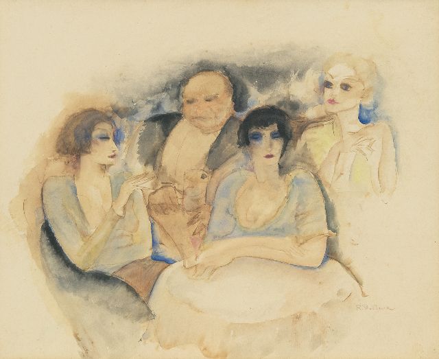 Raphaël de Buck | In the cocktailbar, watercolour on paper, 30.5 x 37.5 cm, signed l.r.