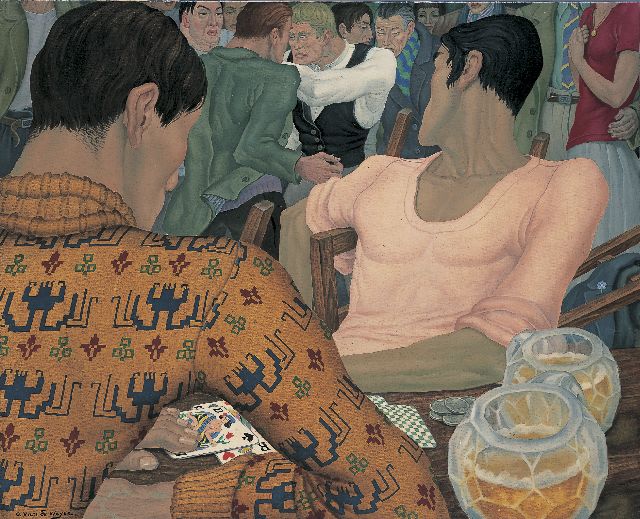 Omer van de Weyer | The fight, oil on canvas, 65.0 x 79.8 cm, signed l.l. and reverse with monogram and dated 1930 reverse