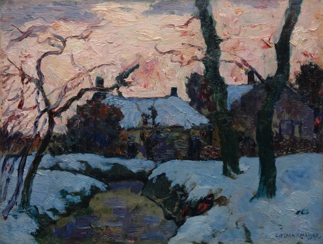 Dankmeijer C.B.  | Evening sun in winter, Loosduinen, oil on panel 31.4 x 41.2 cm, signed l.r.