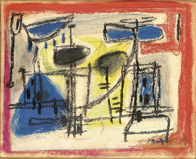 Jaap Nanninga | Composition with figures, coloured chalk on paper, 25.0 x 32.0 cm, signed l.r. and executed ca. 1958