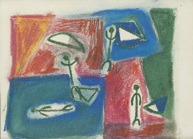 Nanninga J.  | Composition with figures, coloured chalk on paper 22.0 x 29.0 cm