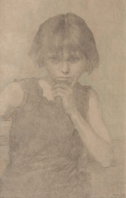 Sanne Bruinier | Portrait of a girl, chalk on paper, 40.8 x 26.3 cm, painted 'mrt '98'