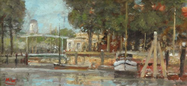 Rolf Dieter Meyer-Wiegand | Dutch canal, oil on painter's board, 10.0 x 20.0 cm, signed l.l. with monogram