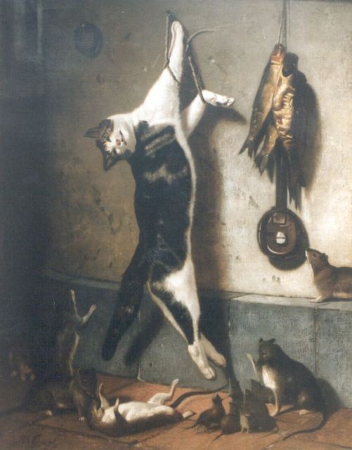 Bernard te Gempt | Dead cat, oil on canvas, 118.0 x 94.0 cm, signed l.l.