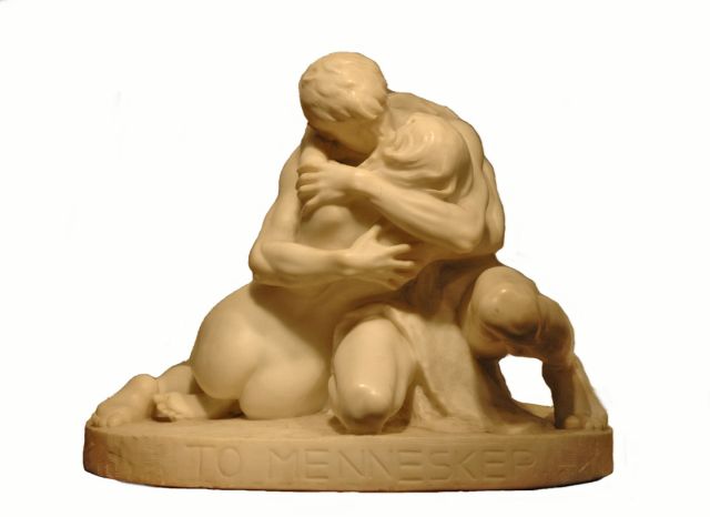 Stephan Abel Sinding | Twee mensen, marble, 46.0 x 59.0 cm, gesigneerd op basis