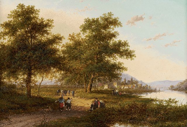 Jan Evert Morel II | Figures near a riverbank, oil on panel, 24.2 x 34.8 cm, signed l.l.