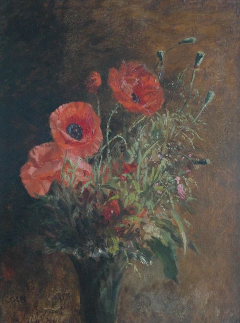 Sande Bakhuyzen G.J. van de | Still life with poppies, oil on painter's board 48.0 x 36.2 cm, signed l.l. with initials