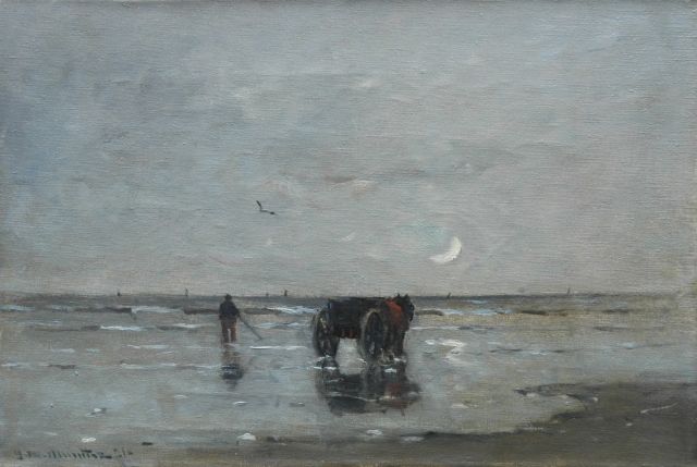 Morgenstjerne Munthe | Shrimp fisher at dusk, oil on canvas, 28.8 x 43.2 cm, signed l.l.