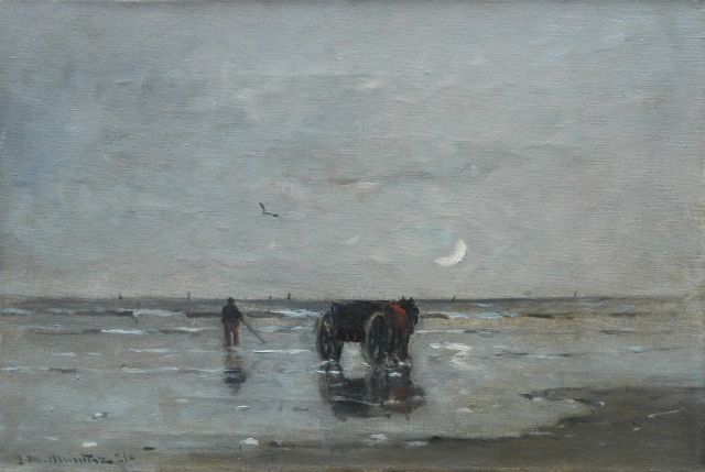 Munthe G.A.L.  | Shrimp fisher at dusk, oil on canvas 28.8 x 43.2 cm, signed l.l.