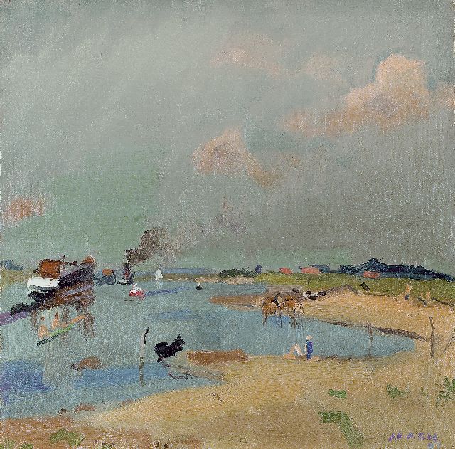 Jan van der Zee | The Reitdiep, Groningen; on the reverse: The Paterswolde Lake, oil on canvas, 50.2 x 50.4 cm, signed l.r. and painted '43