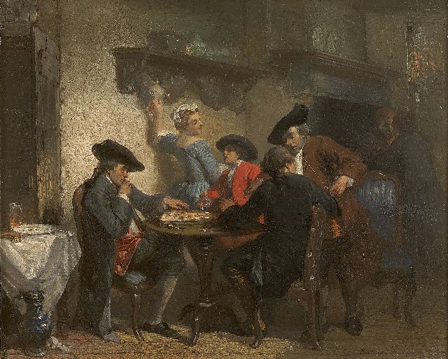 Herman ten Kate | A game of draughts, oil on panel, 18.1 x 22.4 cm, signed l.r.