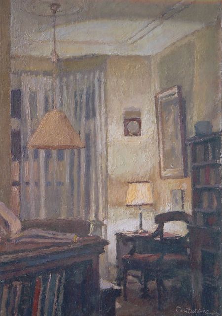 Cees Bolding | Interior by night, oil on canvas laid down on panel, 45.3 x 31.4 cm, signed l.r.