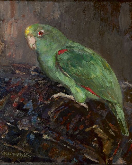 Greta Bruigom | Green parrot, oil on canvas, 33.0 x 27.5 cm, signed l.l.