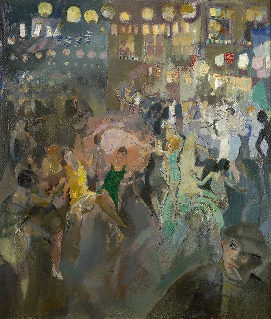 Leo Bervoets | Festivities in the Nationalestraat, Antwerp, oil on canvas, 82.2 x 70.0 cm, signed l.r.