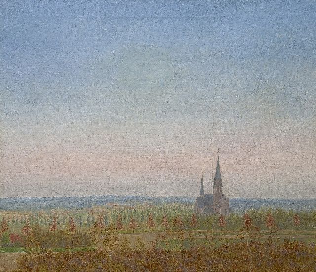 Nieweg J.  | A view of Amersfoort with the St. Ansfridus church, oil on canvas 60.5 x 70.8 cm, signed l.l. with monogram and painted 1920