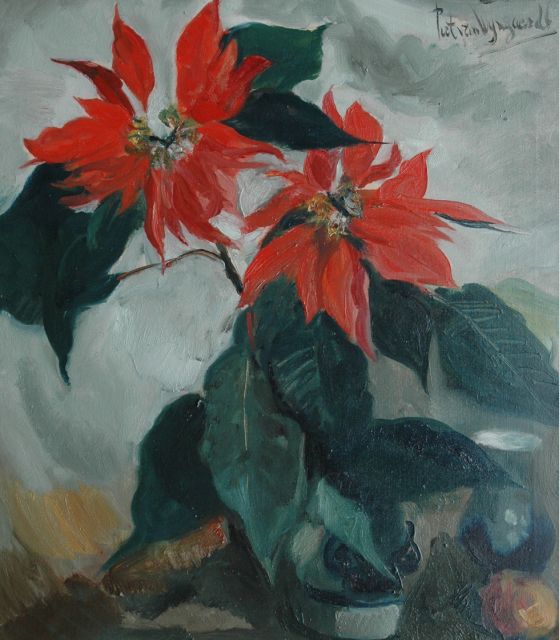 Piet van Wijngaerdt | Christmas flowers and rennet apples, oil on canvas, 80.1 x 70.6 cm, signed u.r.