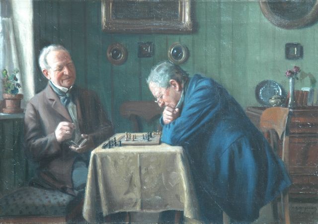 Barascudts M.  | A game of chess, oil on canvas 35.5 x 50.0 cm, signed l.r.