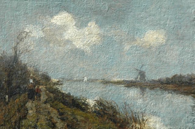 Jan Hendrik Weissenbruch | Along the canal, oil on panel, 12.3 x 17.7 cm, signed l.l.
