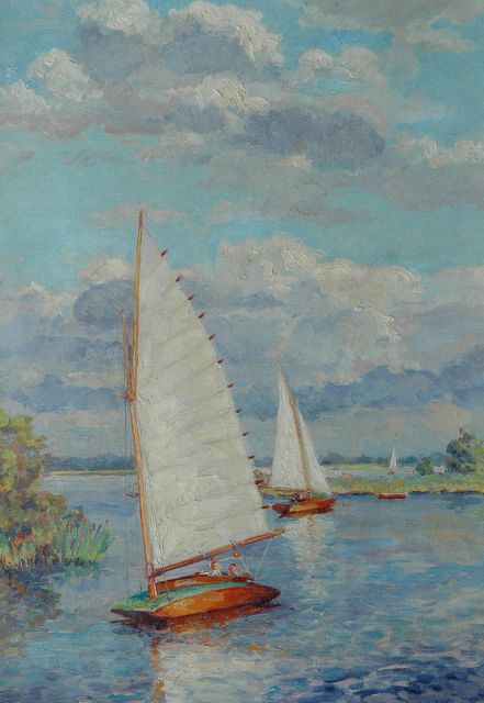 Wissel M. van der | Boats on the Paterswold lake, oil on canvas 68.0 x 48.2 cm, signed l.r. and dated '42
