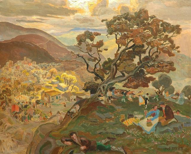 Hansen G.  | A village party, oil on canvas laid down on board 44.1 x 55.0 cm, signed l.r. and painted 1947