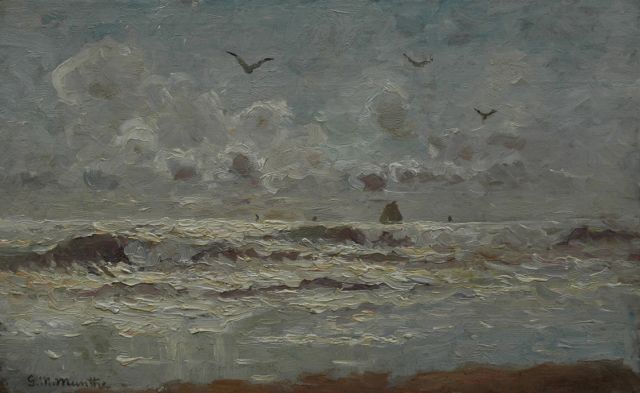 Munthe G.A.L.  | Sunset at sea, oil on canvas laid down on panel 26.8 x 42.1 cm, signed l.l. and l.r.